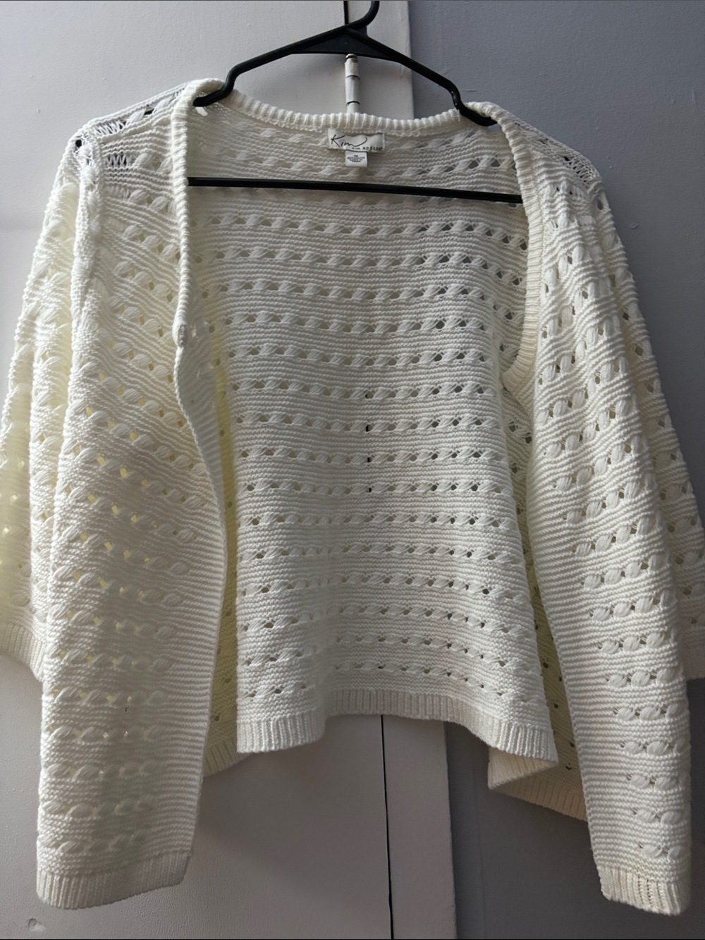 Kim Rogers Cream Open-Knit Open-Front Cardigan